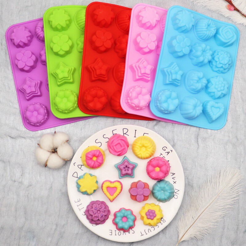Khuôn Silicon 4D Đổ Socola/Thạch/Đá/Kẹochipchip/Pudding Hình 12 Hoa