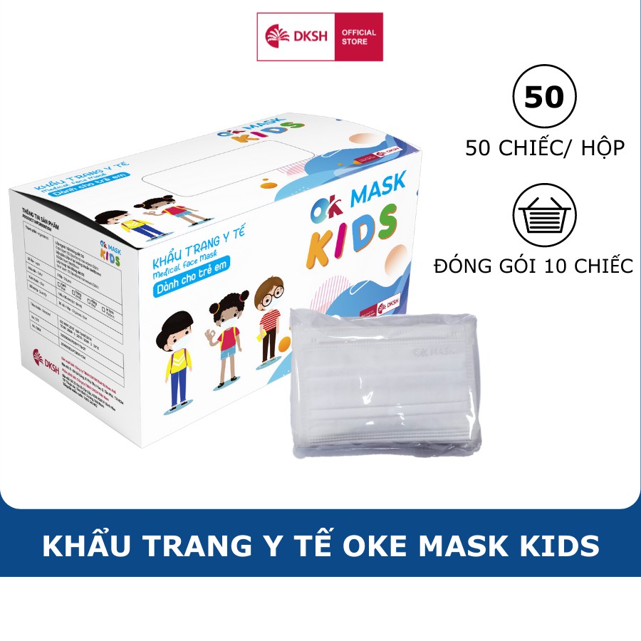 Combo 10 Hộp Khẩu Trang Y Tế Cao Cấp Kháng Khuẩn Ok Mask Màu Trắng Dành Cho Bé, Chất Liệu Mềm Mại,  Không Gây Kích Ứng