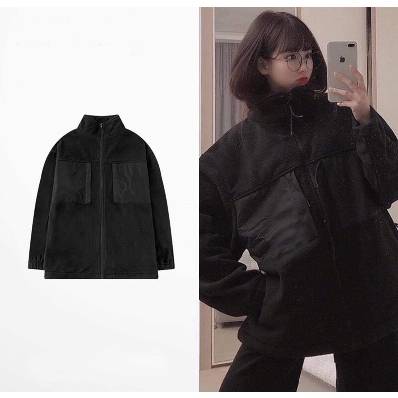 Áo Nỉ Cổ Lọ Túi  Nữ [FREESHIP] 🌸 Sweater khóa zip oversize tay bồng dáng rộng màu Đen Ulzzang HOT 🌸 | BigBuy360 - bigbuy360.vn