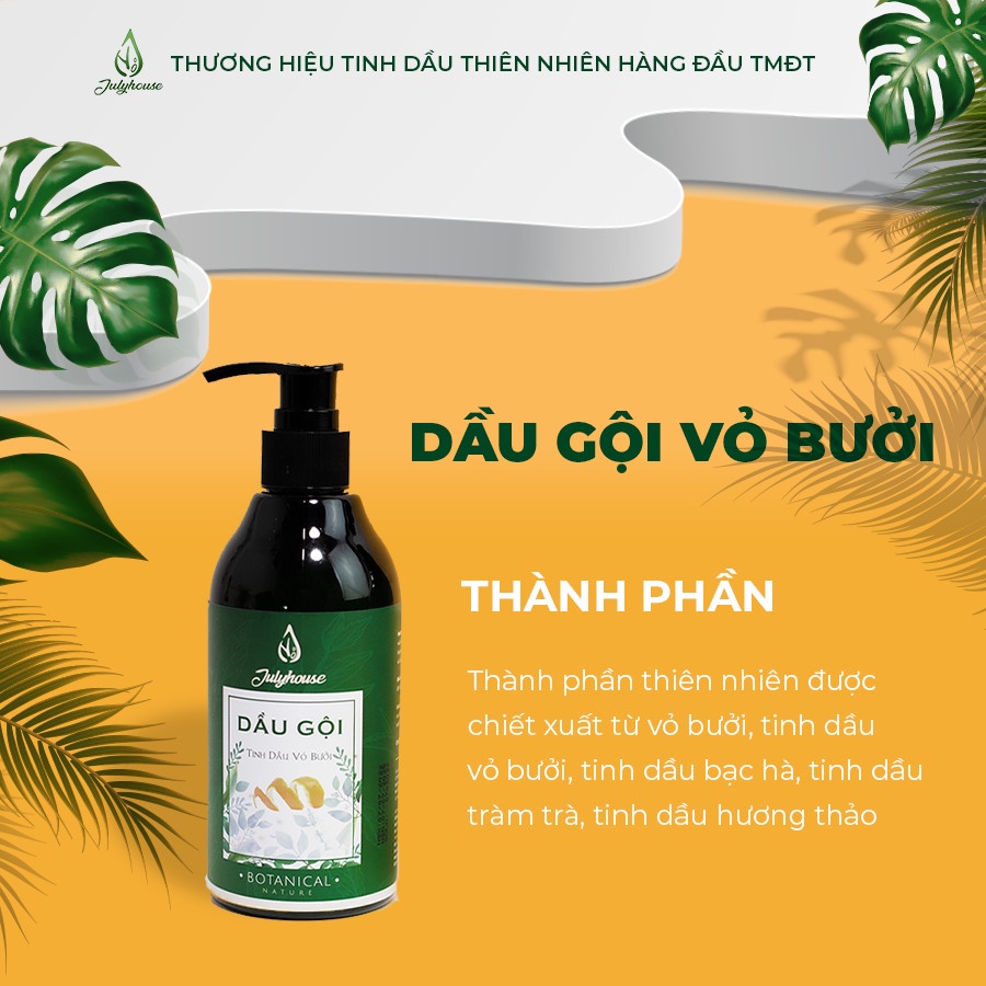 Dầu gội Bưởi JULYHOUSE 300ml và Serum dưỡng tóc tinh dầu Bưởi 38ml ngăn ngừa gãy rụng, dưỡng tóc suôn dài óng mượt