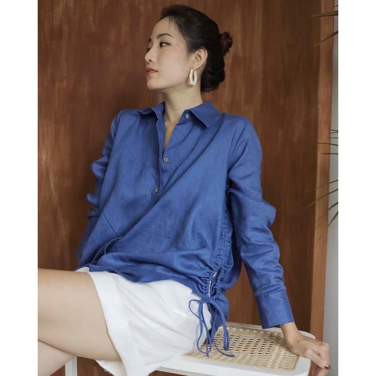 Áo sơ mi nữ Linen dài tay form rộng rút eo trẻ trung