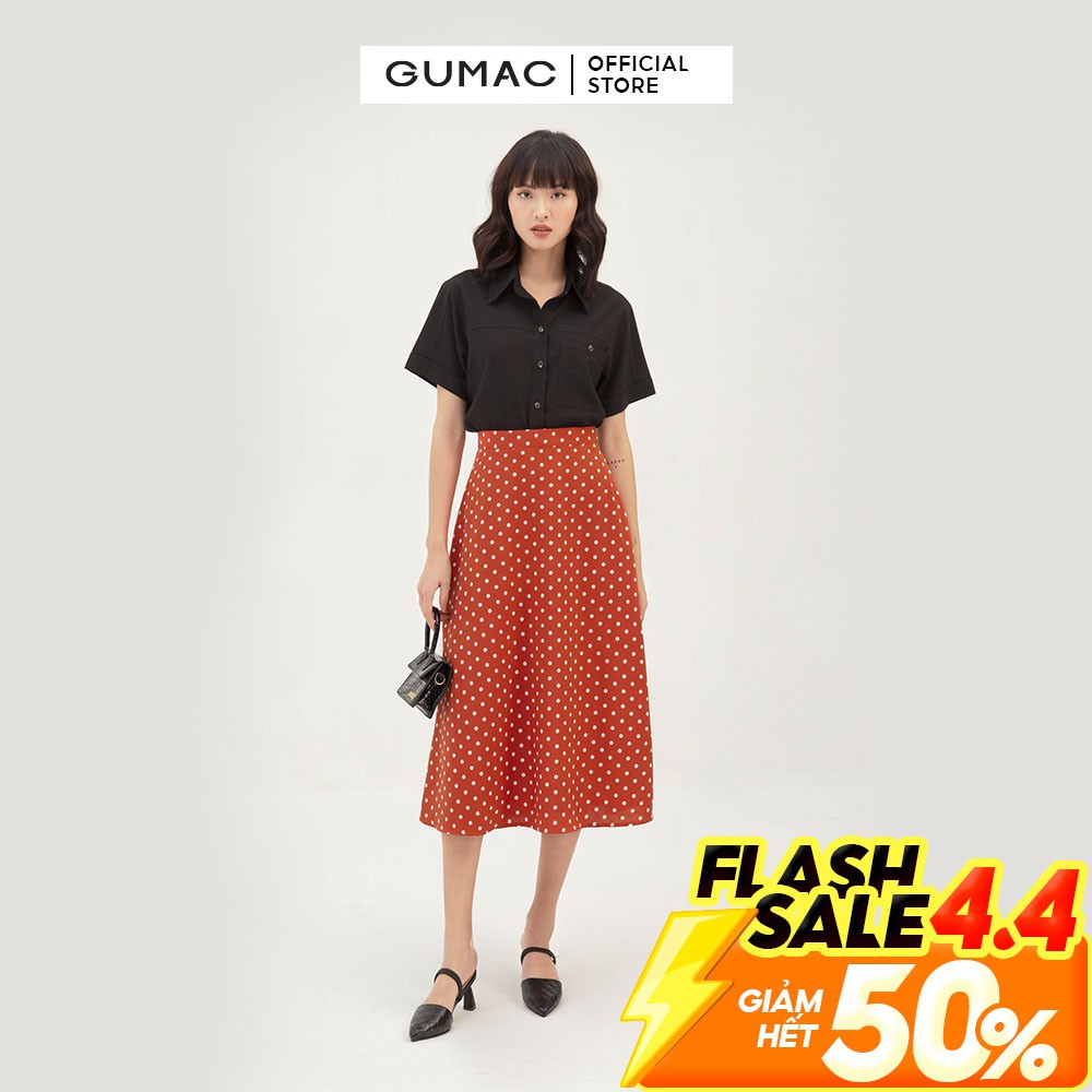 Chân váy nữ dài họa tiết chấm bi GUMAC màu đỏ đủ size, phong cách trẻ trung, thanh lịch VB3127