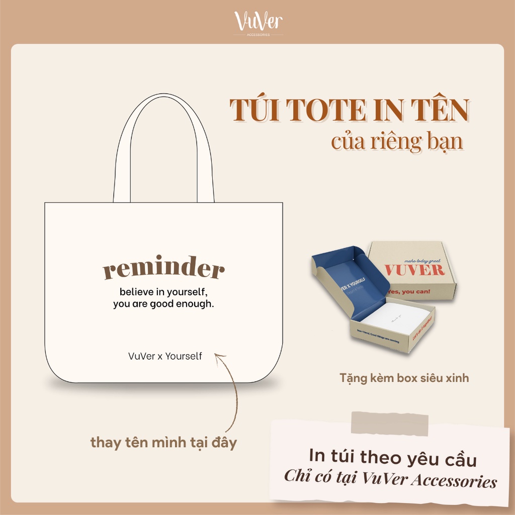 [Túi tote in tên bạn - nhắn tin khi đặt hàng] Túi TOTE Reminder - VuVer Accessories - TOTE08