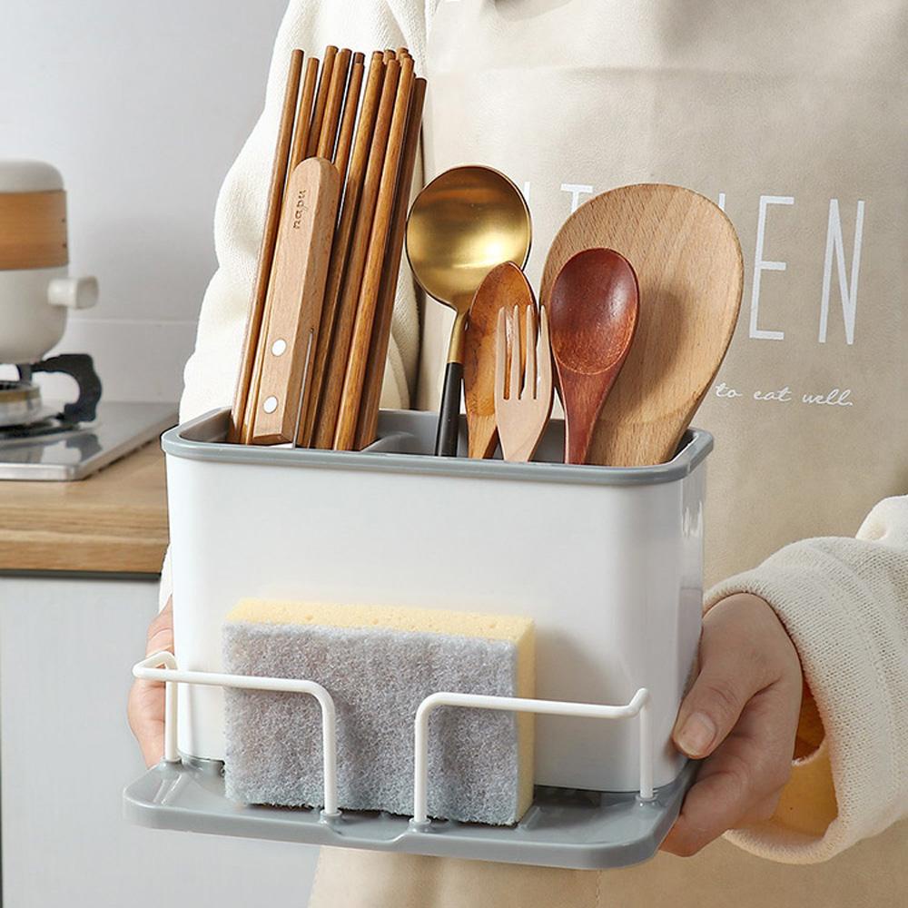 Giá Đỡ Bọt Biển Rửa Chén Cao Cấp Kèm Khay Nhỏ Giọt Tiện Dụng Cho Nhà Bếp