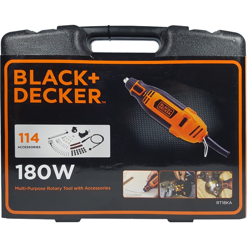 USA.BLACK&amp;DECKER 180W – RT18KA - Máy Chạm Khắc Đa Năng mini  (Hộp + Phụ Kiện khoan mài cắt + giá treo)