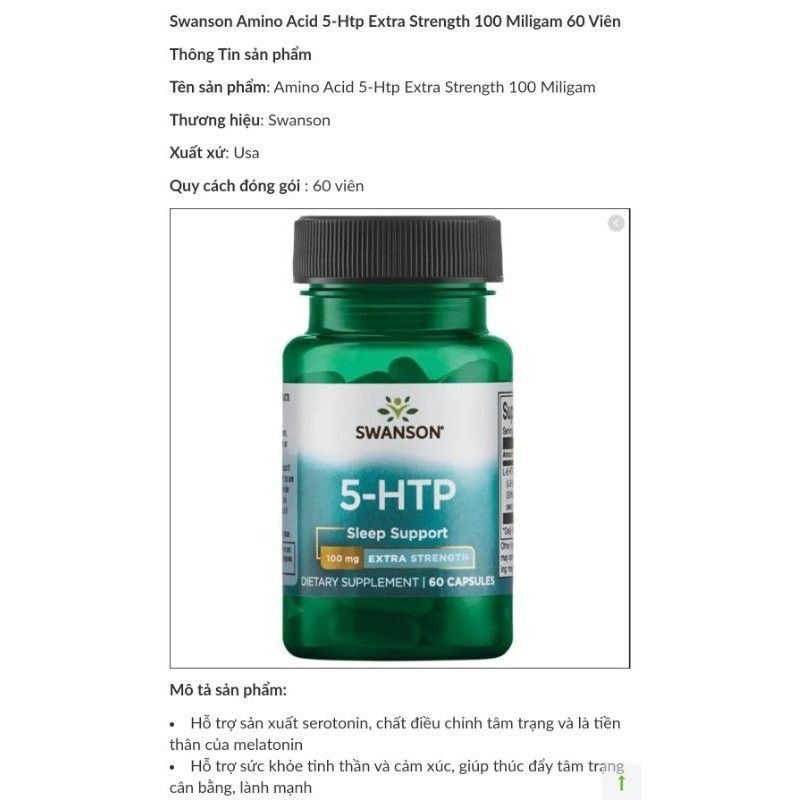 Swanson 5-HTP 100mg Thúc đẩy tâm trạng cân bằng và tích cực CHÍNH HÃNG