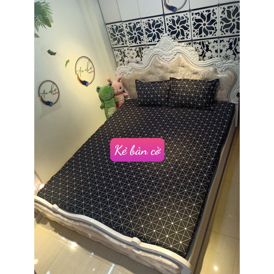 Bộ Ga Gối 3 món poly đệm 2mx2m2 họa tiết kẻ bàn cờ