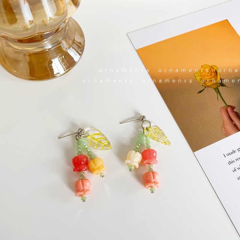 [Hàng Mới Về] Khuyên Tai Kẹp Vành Không Xỏ Lỗ Hình Hoa Lá Lily Phong Cách Đồng Quê Mới