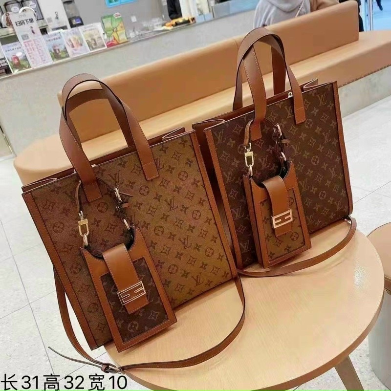 Túi quai xách set Lv Tote lớn kèm túi nhỏ hàng spsl nặng tay size 28 (có khoá miệng)