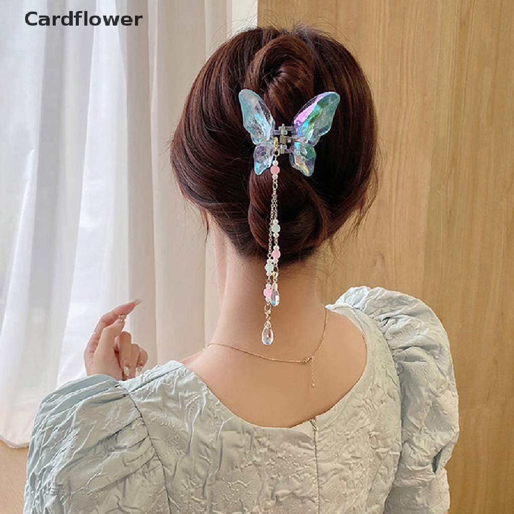 &lt; Cardflower &gt; Kẹp Tóc Càng Cua Tua Rua Pha Lê Hình Bướm Chống Trượt