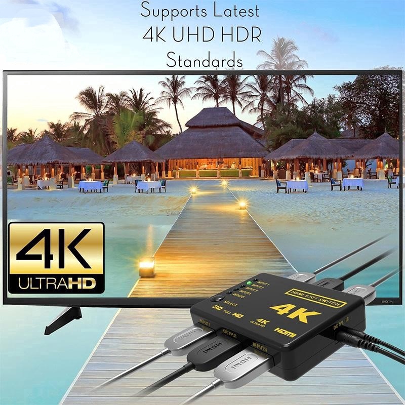 Bộ chia nguồn 5 trong 1 3D 1080P 5 cổng 4k HDMI + điều khiển HDTV tiện dụng
