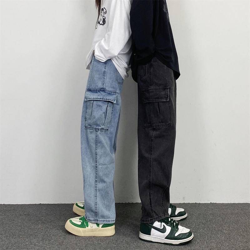 Quần jean cargo pants túi hộp ống rộng dáng suông phong cách unisex hàng cao cấp