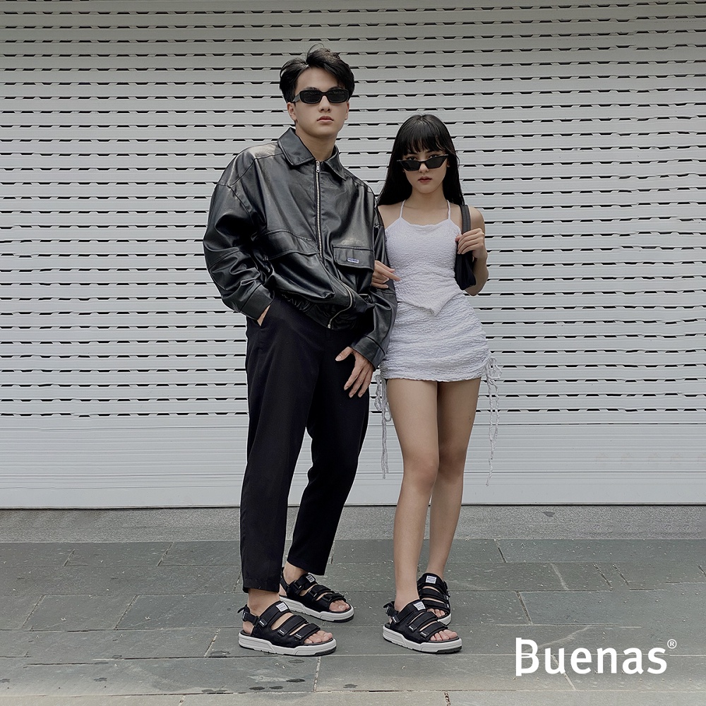 Sandal nam nữ unisex Buenas sport SD-6879 - đen ghi - giày dép học sinh quai hậu đế cao 3 phân