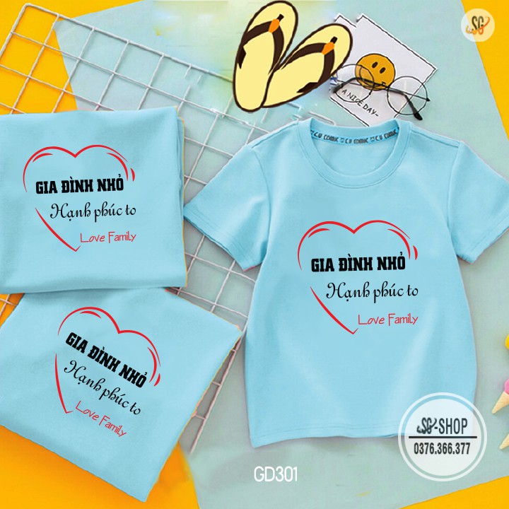 Áo gia đình nhỏ hạnh phúc to Đồ gia đình 3/4/5 người giá rẻ Thun cotton Màu thiên thanh GD301TT