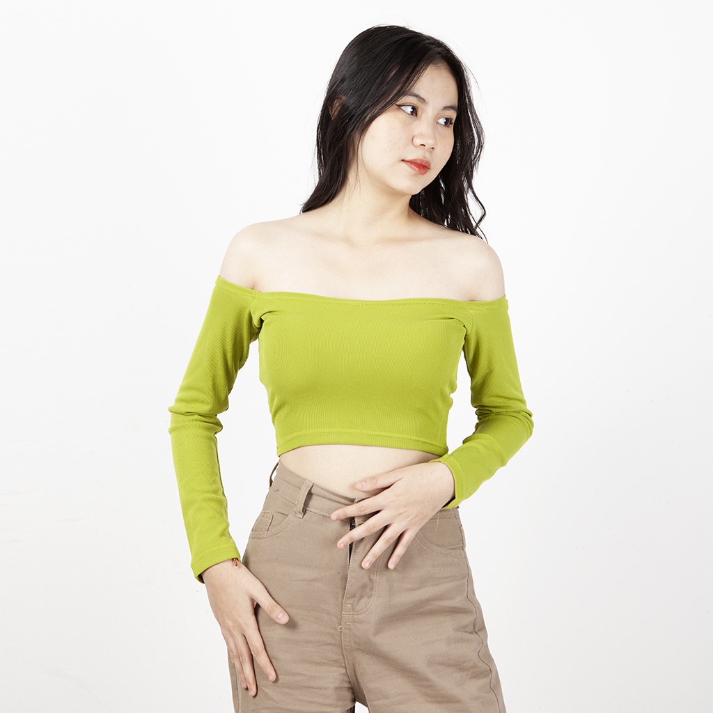Áo croptop tay dài trễ vai thun tăm ôm body sexy quyến rũ