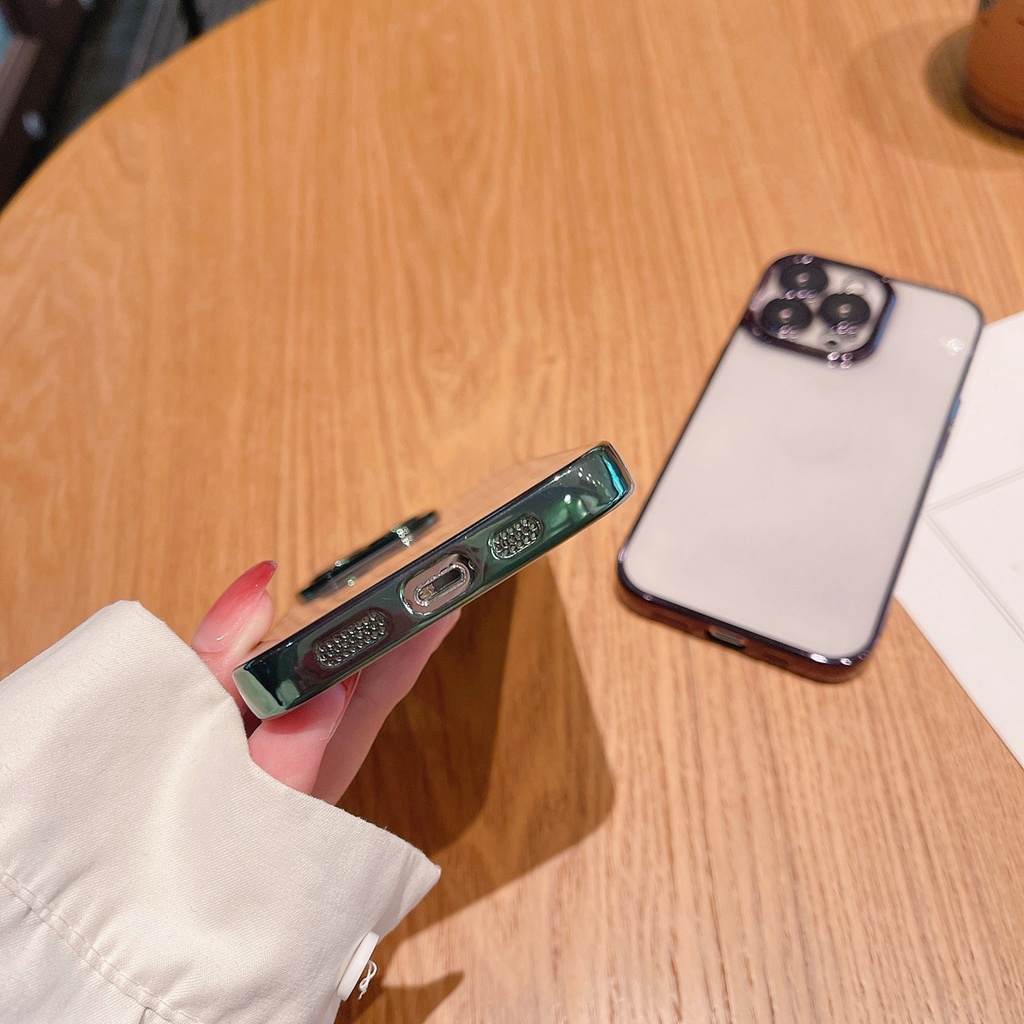 Ốp Điện Thoại Mềm Trong Suốt Chống Sốc Viền Kim Loại 6D Sang Trọng Cho iPhone 13 Pro Max 12 Pro 11 Pro Max