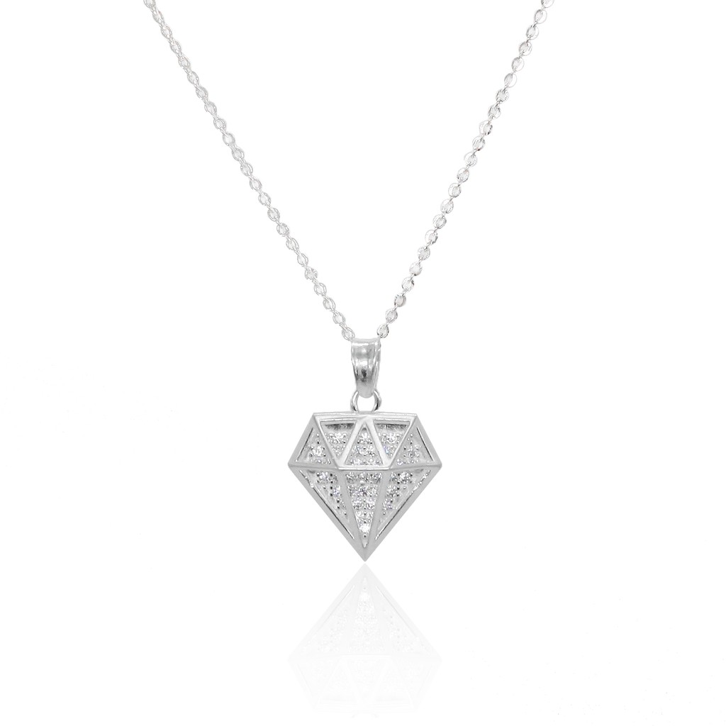 Dây chuyền bạc mặt kim cương 3D đính đá cao cấp- Trang sức bạc Panmila