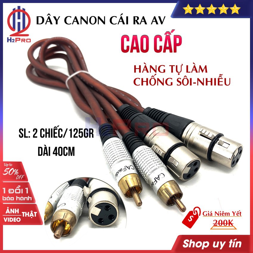 Đôi dây canon cái ra AV bông sen H2Pro cao cấp dài 40cm âm thanh hay, chống sôi-nhiễu (2 dây), hàng tự làm