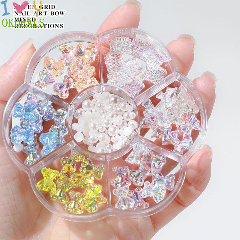 Bộ Phụ Kiện Hạt Kim Loại Hình Nơ Đính Trang Trí Móng Tay DIY|Gấu Aurora 3D|Ngọc Trai