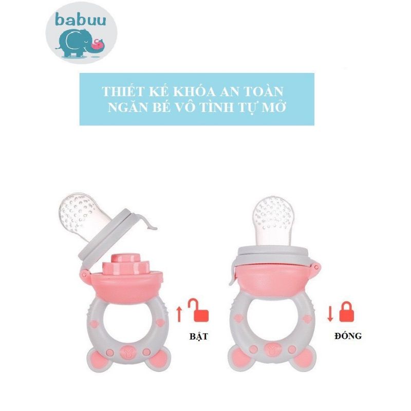 Túi Nhai Ăn Dặm Chống Hóc Babuu Kèm 3 Núm Nhai + Dây Đeo