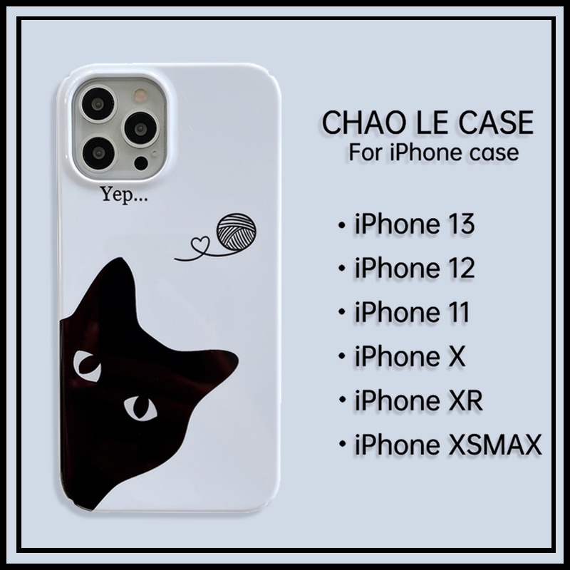 Ốp lưng chống sốc điện thoại màu trắng cho iphone 12 pro 13 pro max cứng iphone 11 xs max xr x / xs Ốp lưng mèo đen dễ thương
