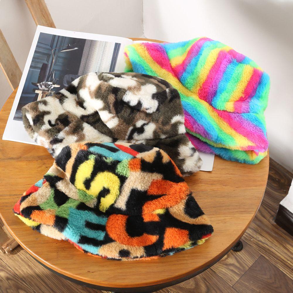 Nón Bucket Chất Liệu Dày Dặn Mềm Mại In Chữ Màu Cầu Vồng Tùy Chỉnh Thời Trang Cho Nữ