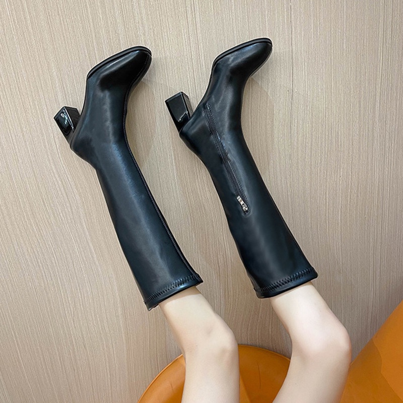 Giày Bốt Cao Gót Mũi Vuông Thời Trang Hàn Quốc Cho Nữ