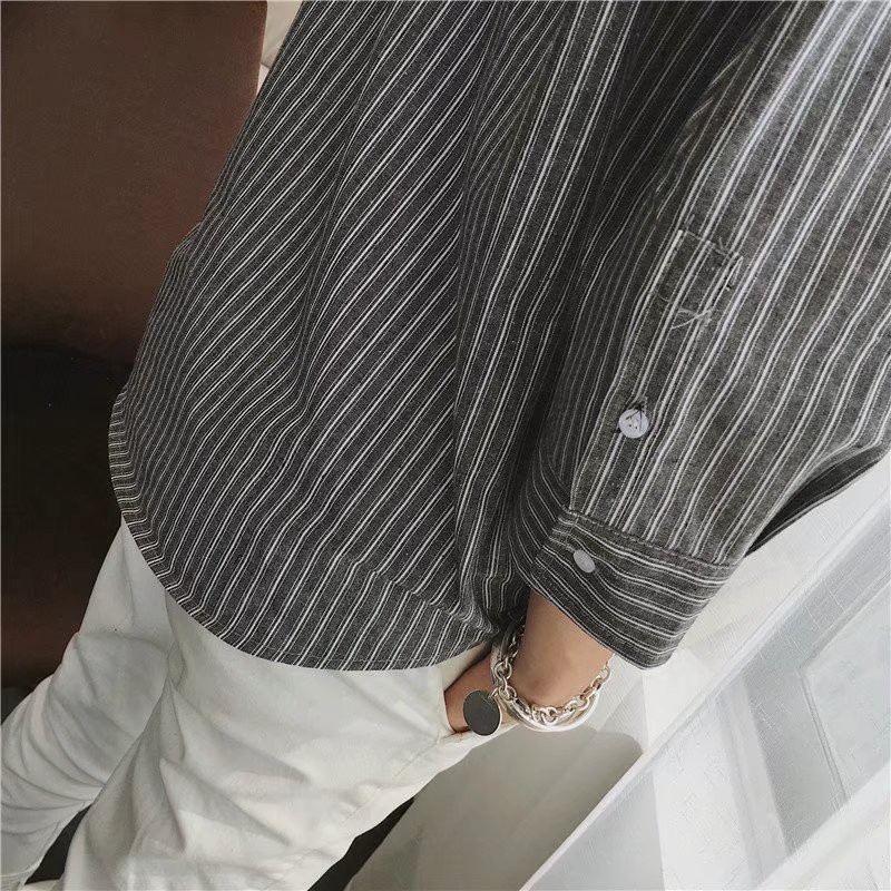 Áo sơ mi nam thời trang Áo Sơ Mi Đũi Kẻ Sọc Cổ Tàu - ASMB2 shop trang_sport | BigBuy360 - bigbuy360.vn