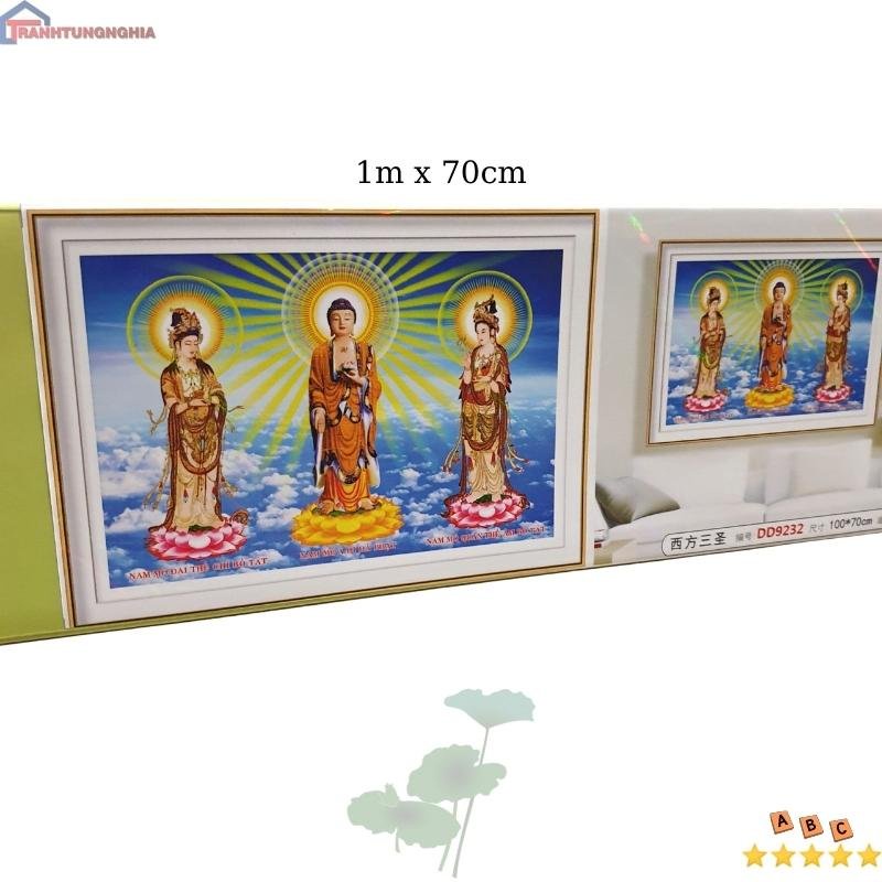 Tranh Đính Đá TAM THẾ PHẬT (ĐÁ ABC CAO CẤP). Kích Thước: 1m x 70cm