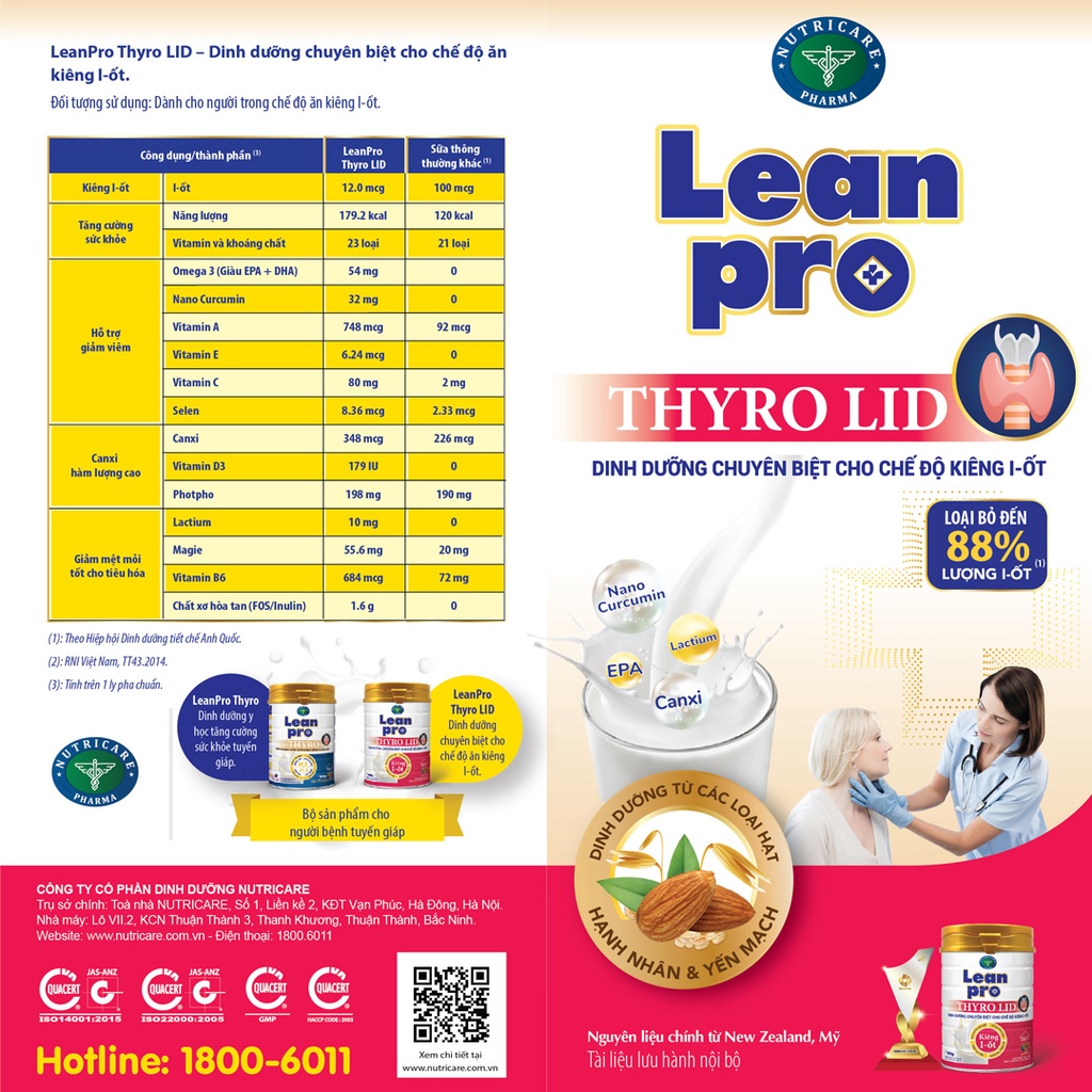 01 lon Leanpro Thyro LID 400g - Dinh dưỡng cho chế độ kiêng I-ốt, bệnh cường giáp