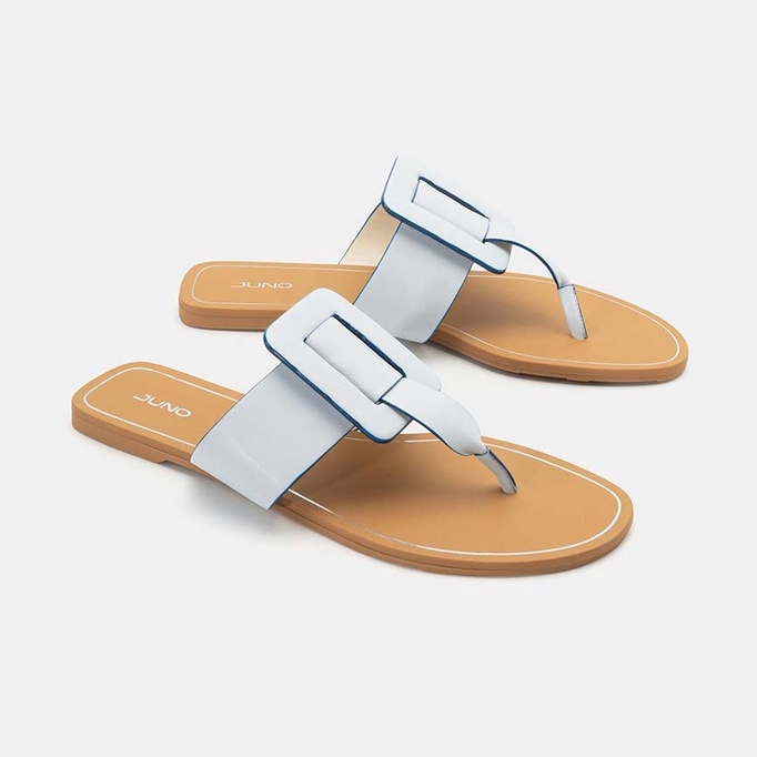 Dép Bệt Nữ Xỏ Ngón 1cm Thời Trang JUNO Trang Trí Khóa Pu Thời Trang SD01103