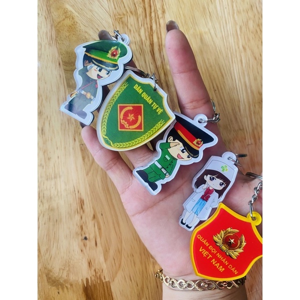 móc khoá mica in 2 mặt Y tế,biên phòng, lục quân, DQTV