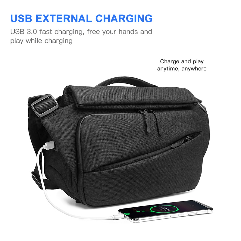 Túi đeo chéo OZUKO chống thấm nước có cổng sạc USB thời trang trẻ trung dành cho nam