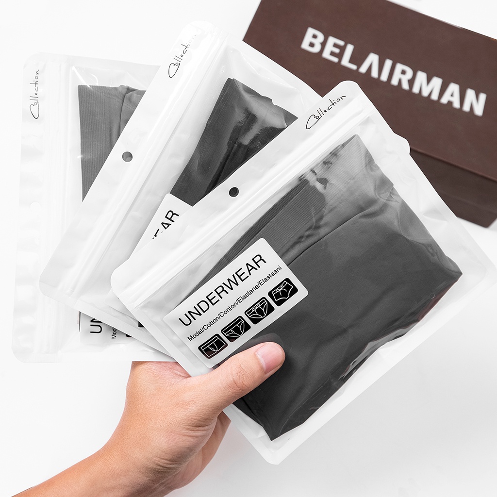 Quần lót BOXER nam vải thun lụa tự nhiên 100% kháng khuẩn, khử mùi, co giãn tốt - BELAIRMAN