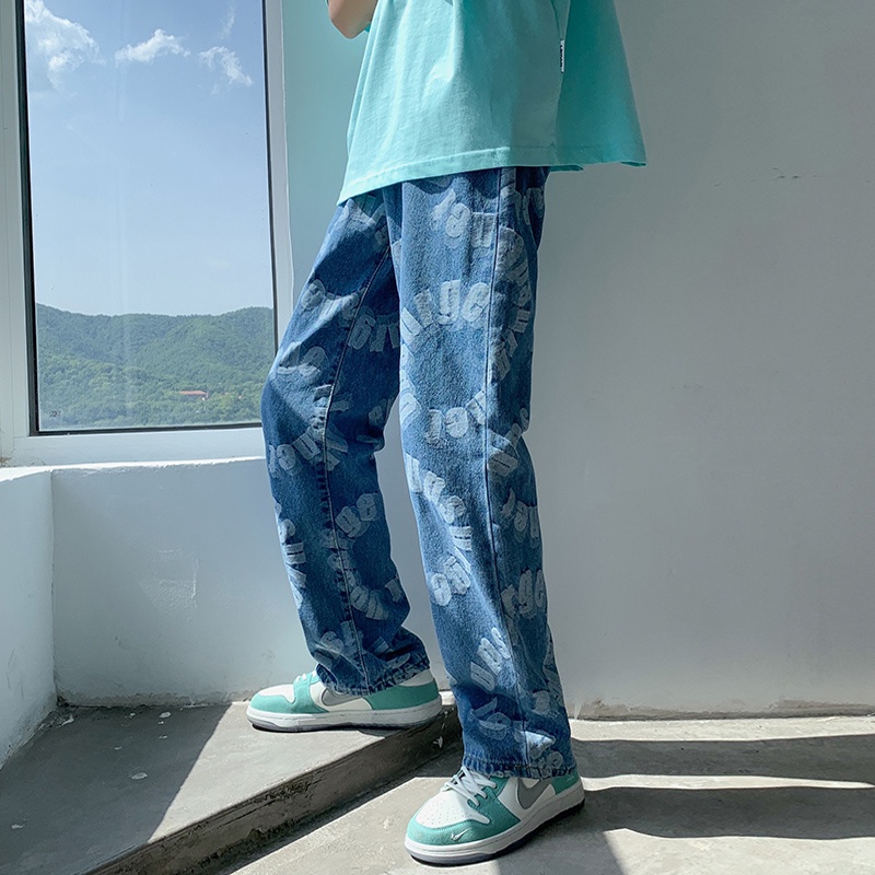 Quần Jean Dài Ống Rộng Phong Cách Hip Hop Đường Phố Mỹ Cá Tính Cho Nam