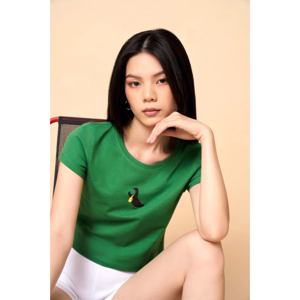 Greenstuffs-Áo thun nữ tay ngắn Greenstuffs in/thêu hình vịt