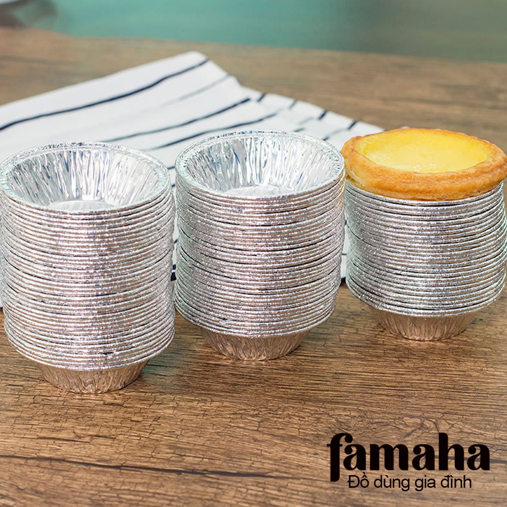 Set 100 đế làm bánh tart trứng hình tròn sử dụng một lần tiện dụng FAMAHA