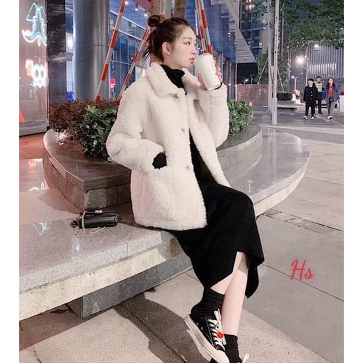 Sét váy len xẻ sau +áo khoác lông HS