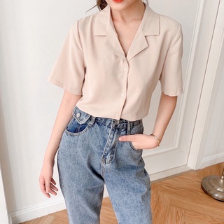 Áo sơ mi nữ cổ vest form rộng kiểu dáng vintage Hàn Quốc freesize dưới 60kg | BigBuy360 - bigbuy360.vn