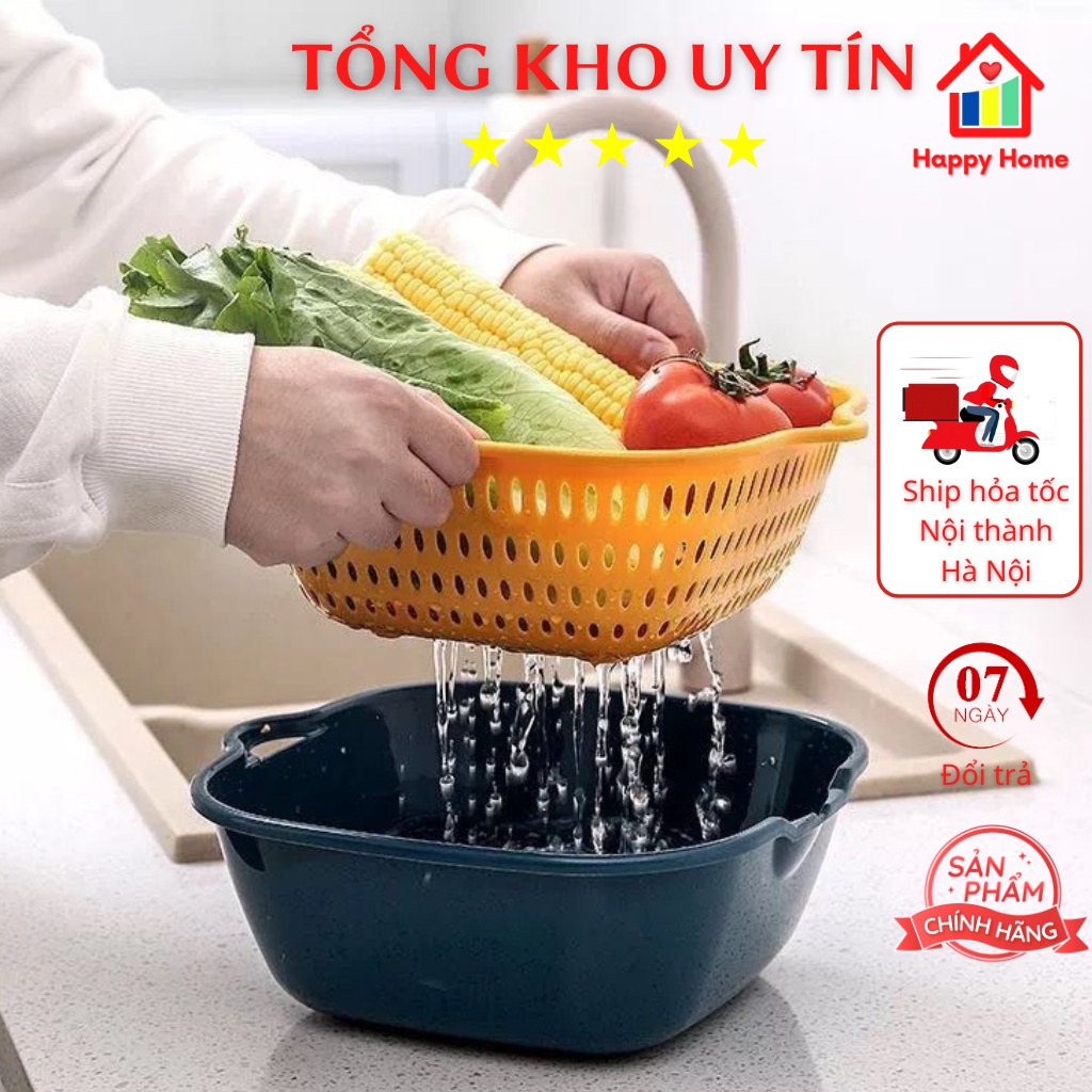 Set 3 rổ 3 chậu nhựa vuông cao cấp siêu dày dặn, chắc chắn Happy Home