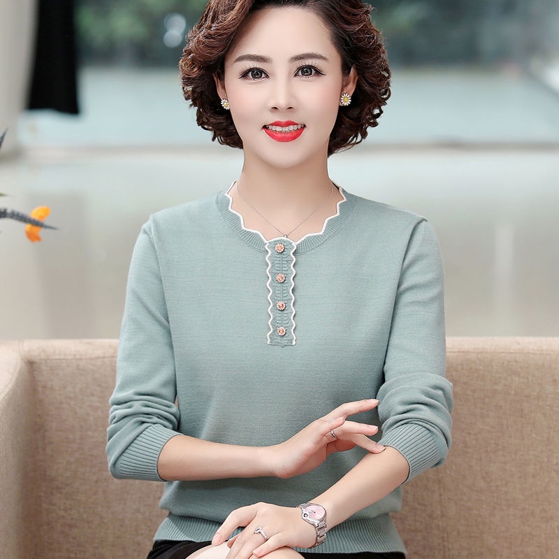 Áo len nữ mùa xuân và thu mẹ trung niên 40 tuổi 50 sơ mi dưới cùng
