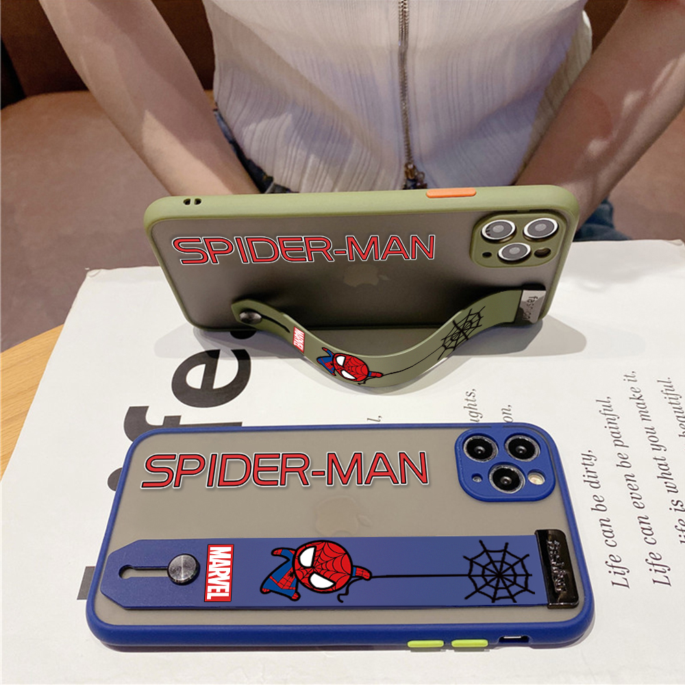 (Có dây đeo tay) Ốp lưng điện thoại Xiaomi Redmi 9A 9T 9C 8 8A 7 7A Vỏ chống sốc Marvel Spiderman Cartoon Vỏ mềm Cạnh đầy đủ bảo vệ ống kính máy ảnh Vỏ bảo vệ điện thoại siêu mỏng