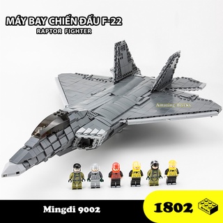 Đồ chơi Lắp Ráp Máy Bay Tàng Hình F22, Mingdi 9002 Raptor Fighter, Xếp hình thông minh [1802 Mảnh ghép]
