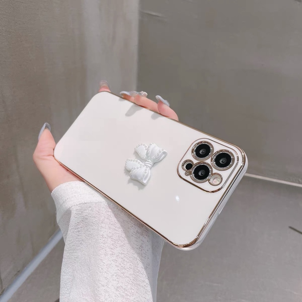 Ốp Điện Thoại tpu Mềm Mạ Điện Đính Nơ Cho iphone 14Proax 12 pro max 11 pro max xs max xr x 7 8 plus 7 plus 6 6s plus