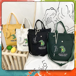 [2020] Túi Đeo Chéo Nữ Hàn Quốc Chất Liệu Vải Canvas In Hình Cá Sấu Cool Ngầu T5011