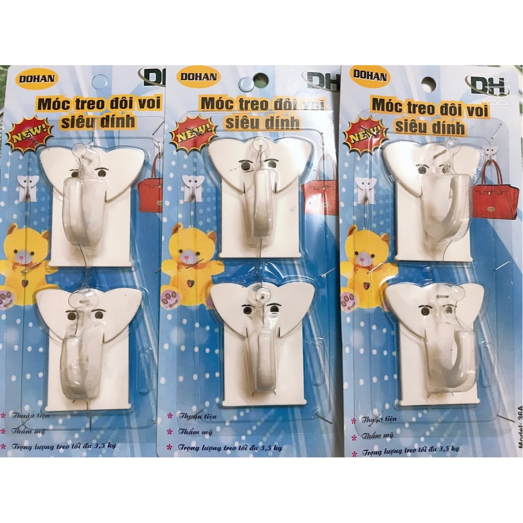 Bộ 2 móc treo tường Hình Voi Siêu Dính