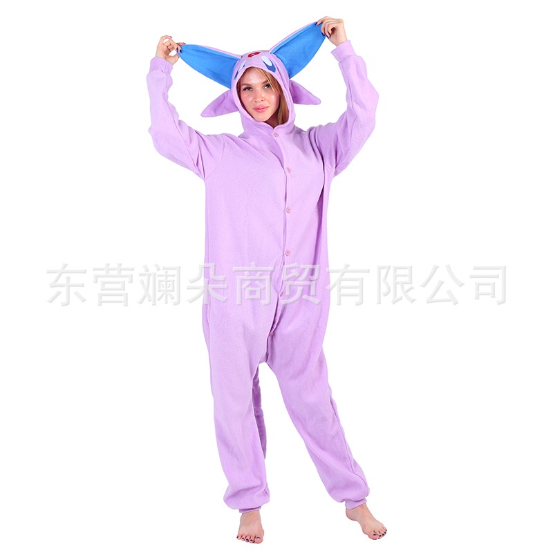 Bộ Đồ Ngủ Vải Lông Cừu Bóng Hình Pokemon Espeon Mặc Mùa Thu Đông Cho Người Lớn