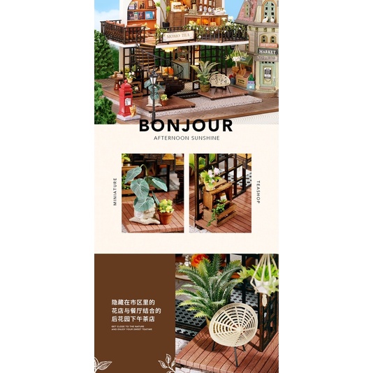 (Tặng mica,keo sữa,đèn)Mô hình đô chơi gỗ bé lắp ghép DIY doll house Nhà búp bê Momo Tea LV001