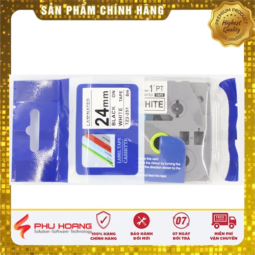 Nhãn in TZ2-251, Khổ rộng 24mm, chữ đen nền trắng , sử dụng cho máy in nhãn Brother