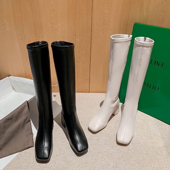 Giày Boot Đùi Cao Cổ Ulzzang - Bốt Nữ Khoá Sau Mũi Vuông Da Mềm Gót Vuông Cao 6cm - BO001